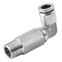 14mm O.D. Tube, PT, R, BSPT 3/8 Thread Extended Male Elbow 316 Inox Push in Fitting
