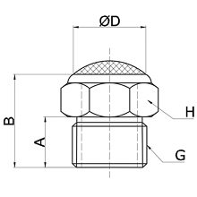 drawing of BSLV-M16 x 1.5 | M16 x 1.5 Thread Brass Silencer with Stainless Steel Breather Mesh