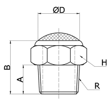 drawing of BSLV-10 | 1-1/4 R, PT, BSPT Thread Brass Silencer with Stainless Steel Breather Mesh