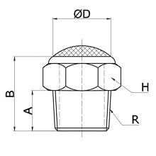 drawing of BSLV-06 | 3/4 R, PT, BSPT Thread Brass Silencer with Stainless Steel Breather Mesh