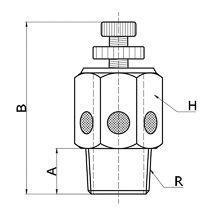 drawing of BESLC-03 | 3/8 BSPT, PT, R Thread Brass Flow Control Silencer | Pneumatic Silencer
