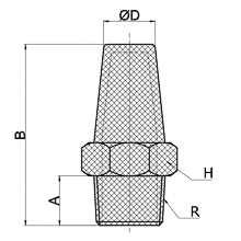 drawing of BSLE-08 | 1 R, PT, BSPT Thread Hexagon Sintered Bronze Muffler