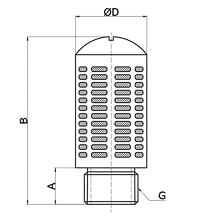 drawing of PSL-G08 | 1 BSPP, BSP, G Thread Porous Plastic Muffler | Pneumatic Muffler