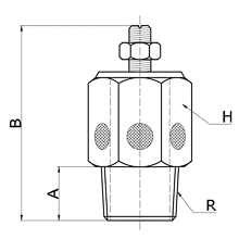 drawing of BESLC-S-04 | 1/2 PT, R, BSPT Thread Sintered Bronze Slot Speed Control Muffler | Pneumatic Muffler