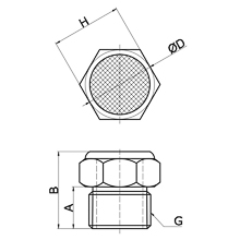 drawing of SSFM-M20 x 1.5 | M20 x 1.5 Thread Stainless Steel Silencer with Filter Wire Net | Pneumatic Silencer