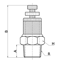drawing of BESL-08 | 1 PT, R, BSPT Thread Speed Control Silencer | Pneumatic Air Silencer