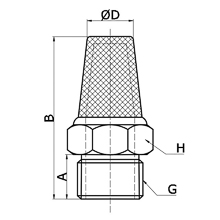 drawing of BSL-G08 | 1 BSPP, BSP, G Thread Standard Sintered Bronze Silencer | Pneumatic Silencer