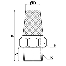 drawing of BSL-04 | 1/2 R, PT, BSPT Thread Standard Sintered Bronze Silencer | Pneumatic Silencer